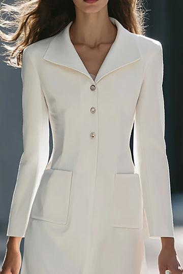 A-Line Long Sleeve Ivory Work Dress With Pockets